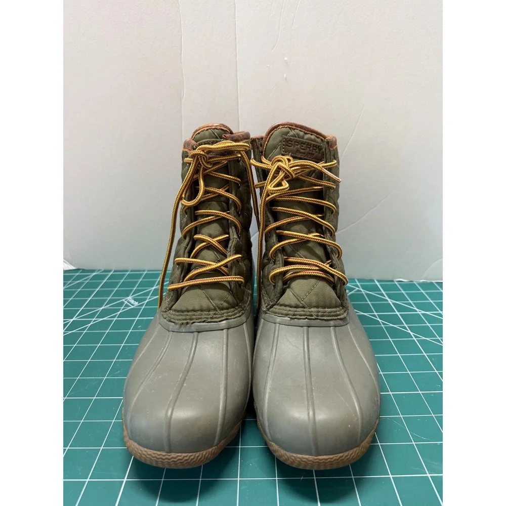 Sperry Avenue Duck Boots Mens 8.5 Olive‎ Green Quilted Waterproof STS23073